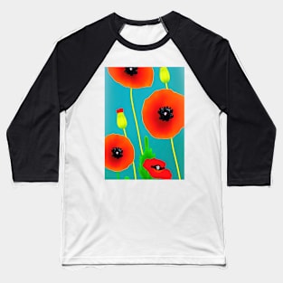 STYLISH POPPY TEAL BACKGROUND Baseball T-Shirt